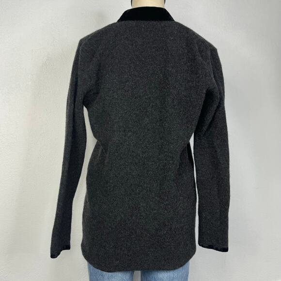 Vintage Lambswool Nylon Cardigan Sweater Gray Velvet Trim Moda International - Picture 5 of 6